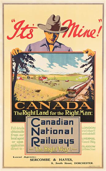 VARIOUS ARTISTS.  CANADIAN NATIONAL RAILWAYS / [IMMIGRATION / FARMING]. Two posters. Circa 1920s. Each approximately 40x25¼ inches, 101